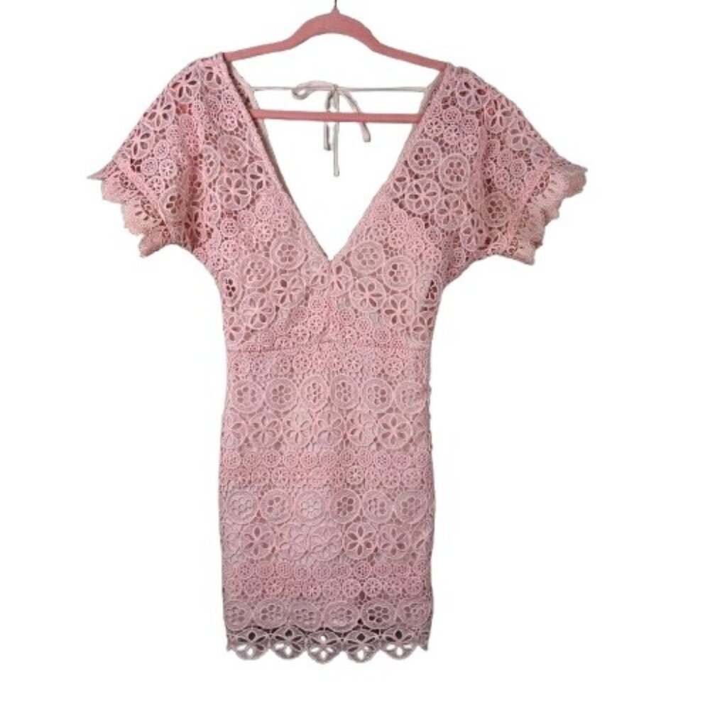 EUC Lovers + Friends Marni Guipure Floral Lace Mini Dress Blush Pink XS Romantic